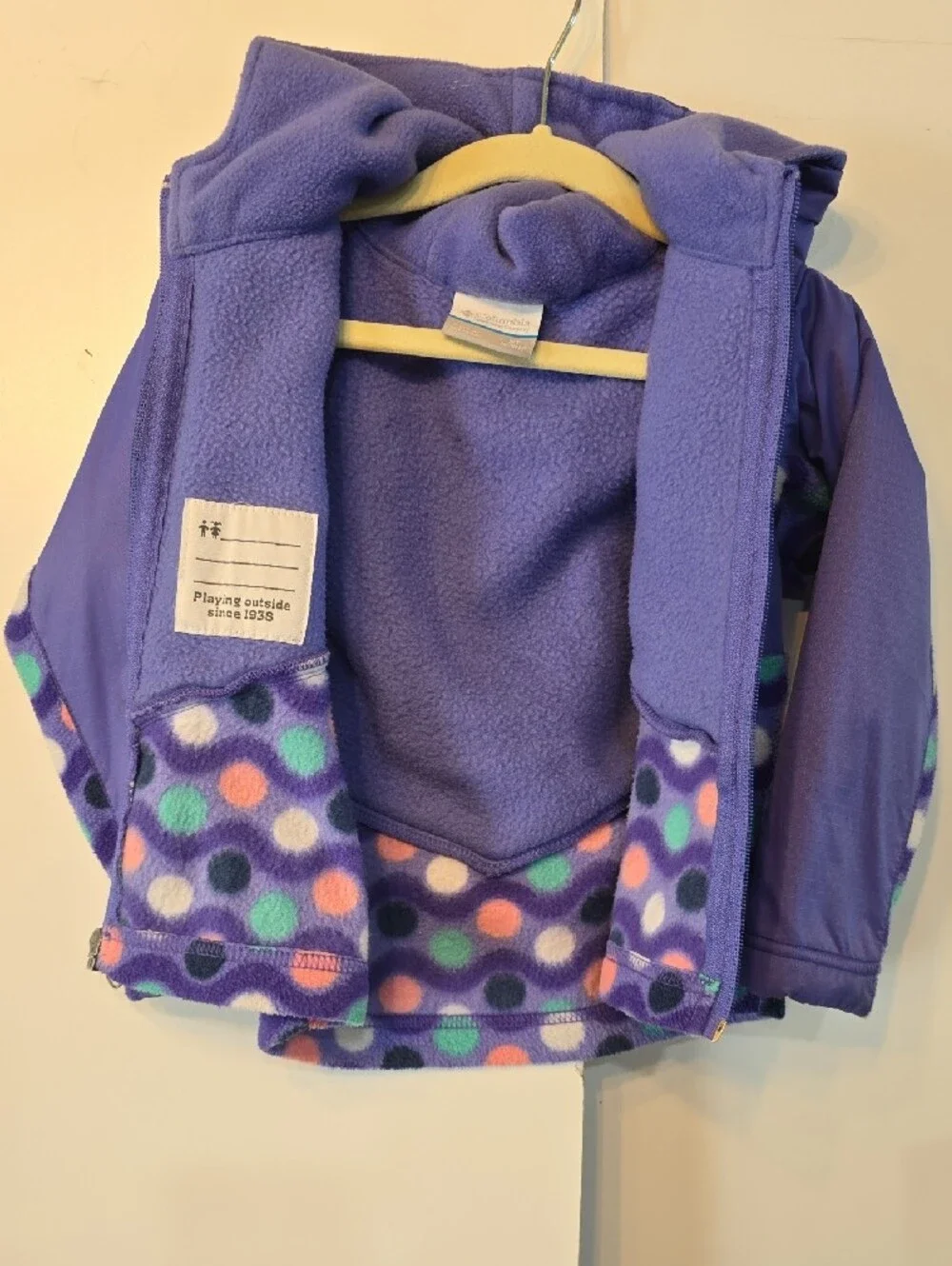 Columbia Purple Hooded Jacket with Multicolor Polka Dot Trim Toddler Girl